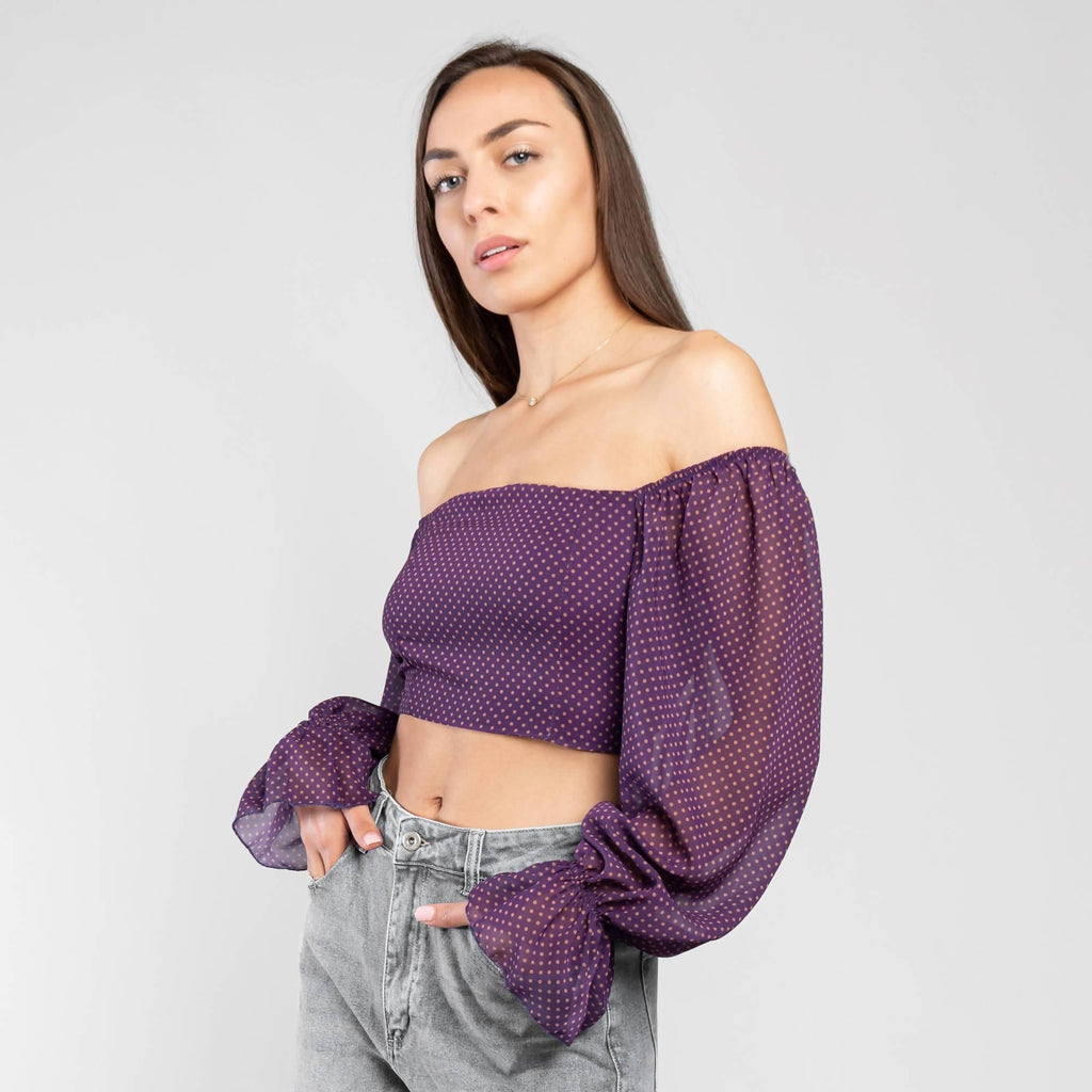 Crop top in georgette stampa micro pois - LEIVIPMARKETPLACE