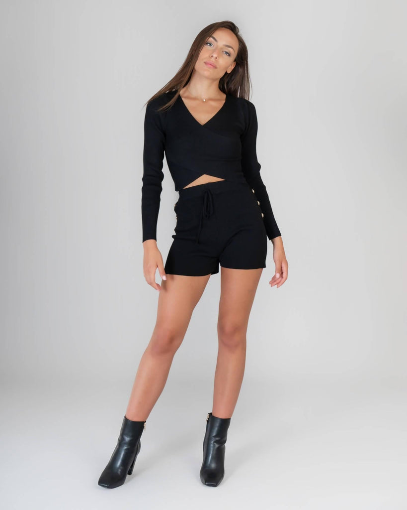 Croptop ribbed sweater with front crossover - LEIVIPMARKETPLACE
