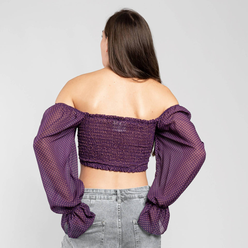 Crop top in georgette stampa micro pois - LEIVIPMARKETPLACE