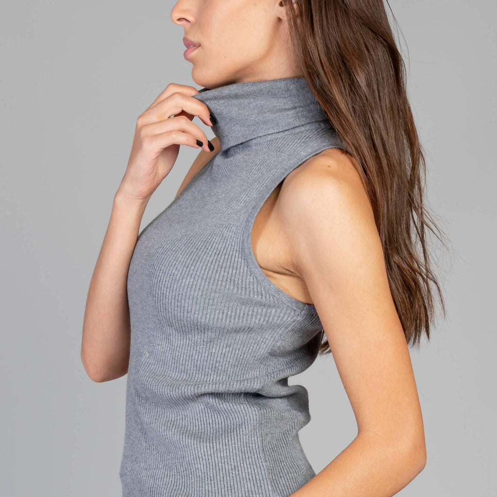 High neck ribbed knit tank top - LEIVIPMARKETPLACE