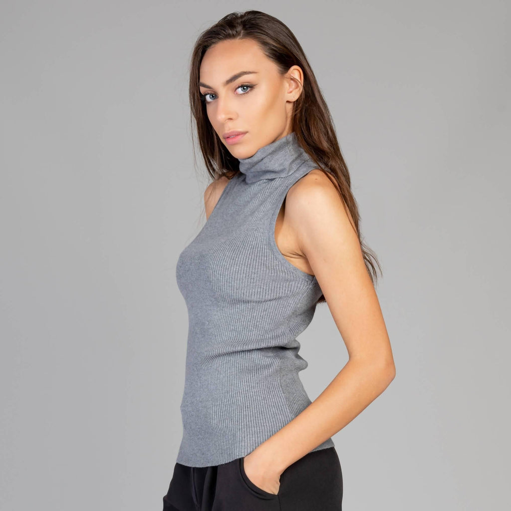 High neck ribbed knit tank top - LEIVIPMARKETPLACE
